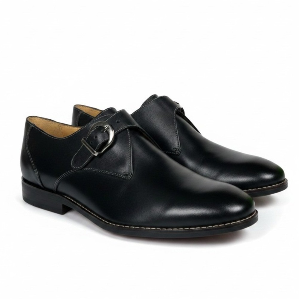 Sandro Paris Black Monk Strap Oxford Dress Shoes Men 13D Quiet Luxury Minimalist